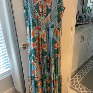 OLIPHANT S smocked bodice maxi dress in Palmetto blue- worn once .